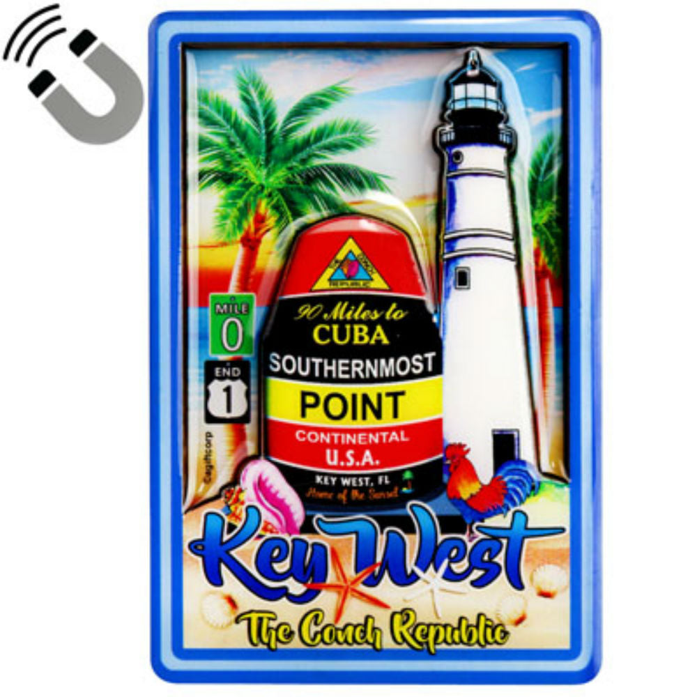 Key West Florida Buoy and Lighthouse Dual Layer MDF Magnet 2.25" x 3.5"