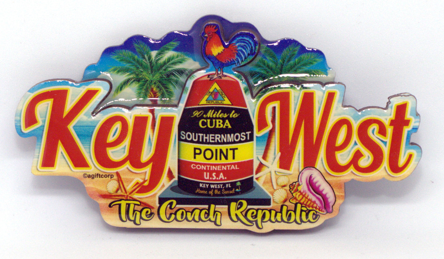 Key West Florida Buoy Long Dual Layer MDF Magnet 2" x 4"