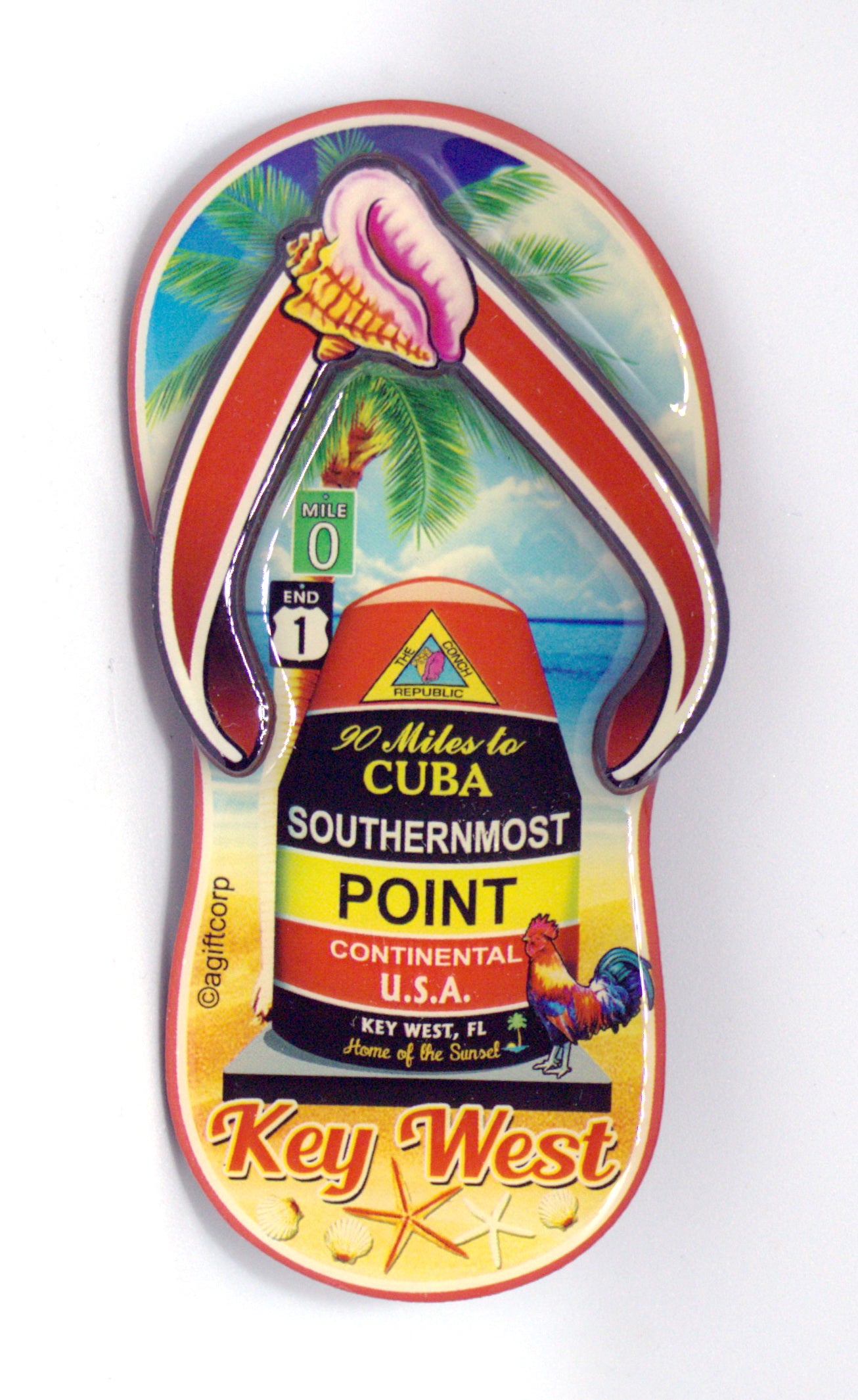 Key West Florida Buoy Sandal Dual Layer MDF Magnet 2" x 4"