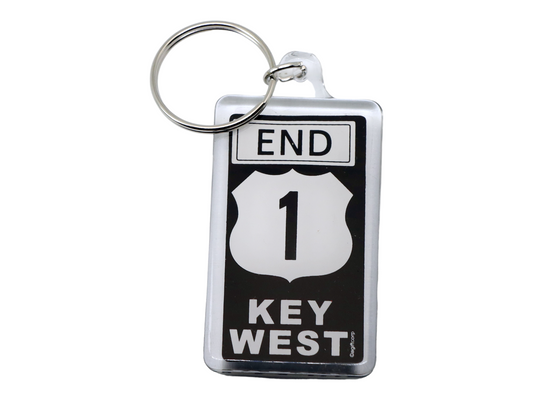 Key West Florida End US1 License Plate Acrylic Rectangular Souvenir Keychain 2.25" x 1.25"