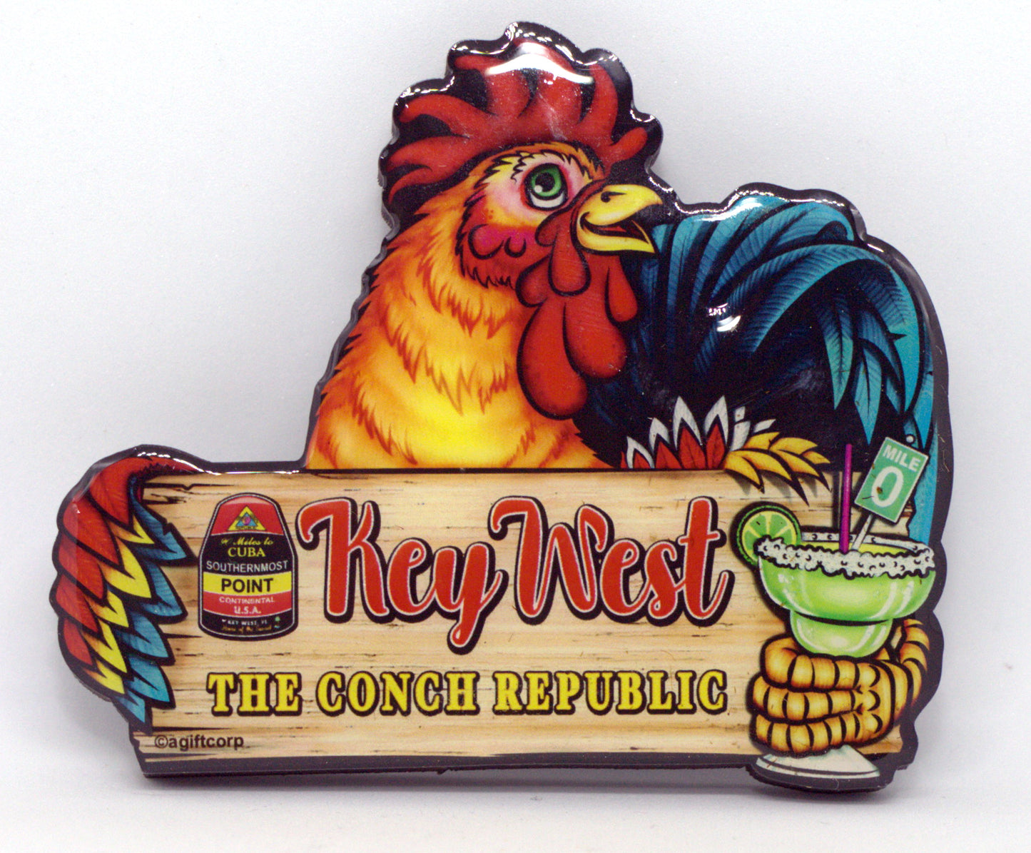 Key West Florida Rooster Sign MDF Magnet 3" x 3.5"