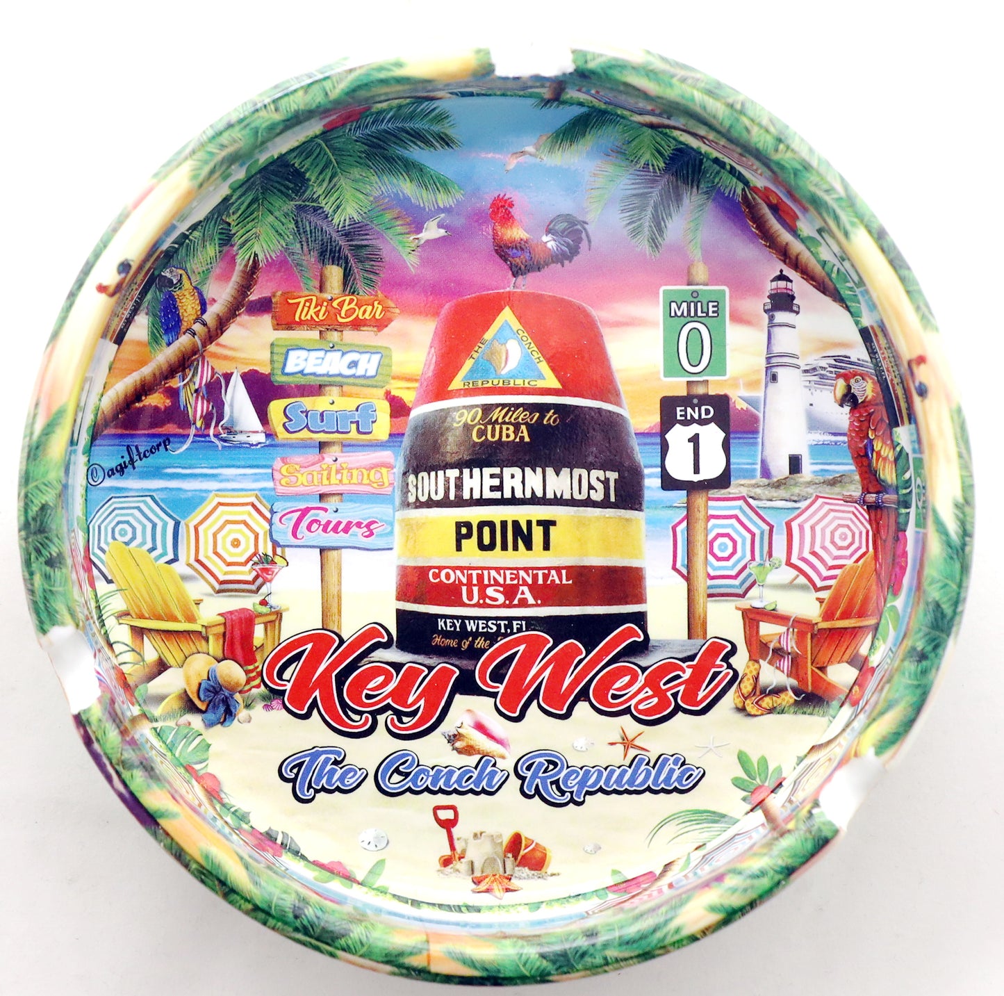 Key West Florida Scene Full Wrap Porcelain Ashtray 5"