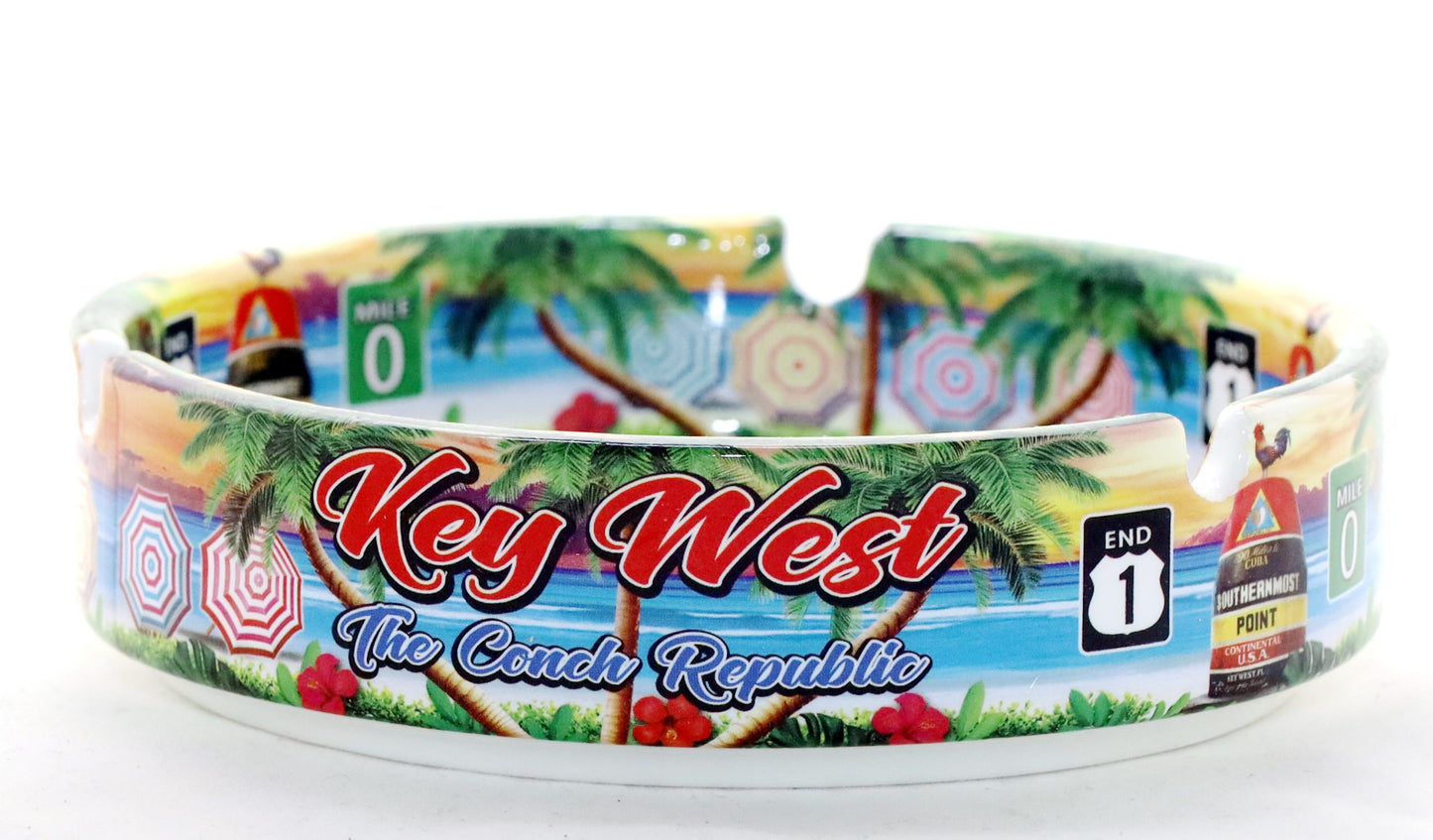 Key West Florida Scene Full Wrap Porcelain Ashtray 5"