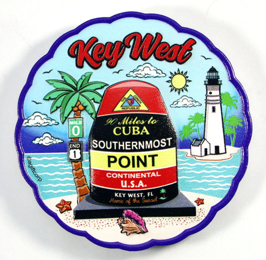 Key West Florida Scene Resin Round Magnet 3" x 0.25"