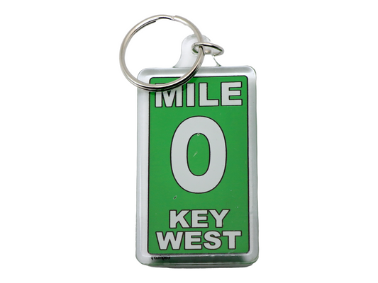 Key West Florida Zero Mile Acrylic Rectangular Souvenir Keychain 2.25" X 1.25"