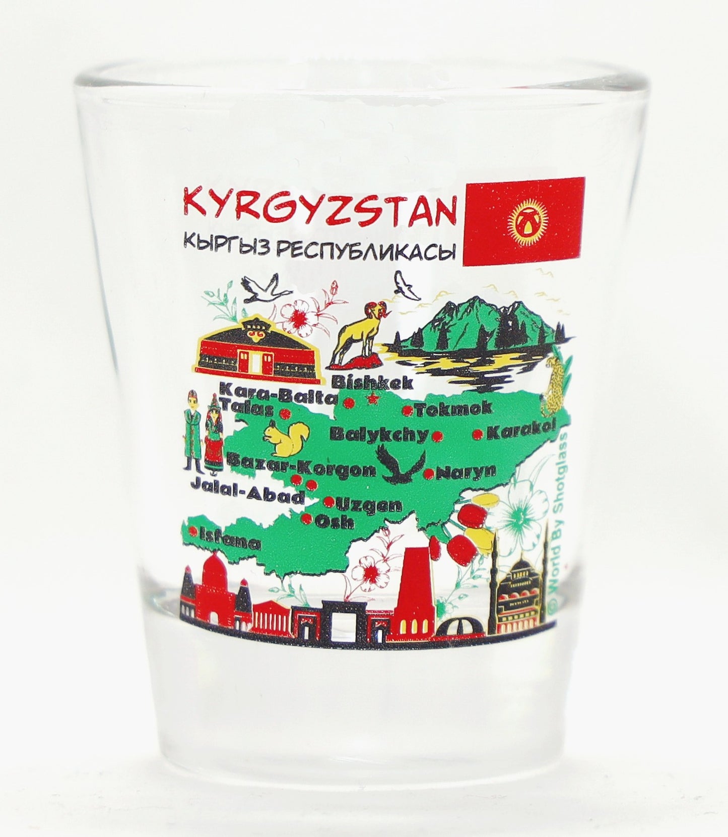 Kyrgyzstan Landmarks and Icons Collage Shot Glass