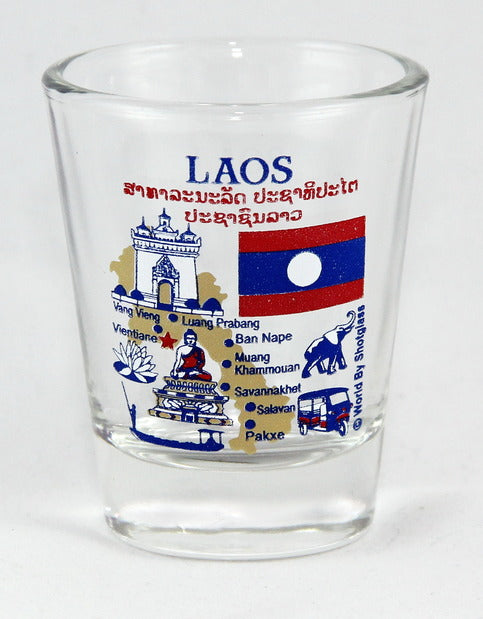 Laos Landmarks and Icons Collage Shot Glass