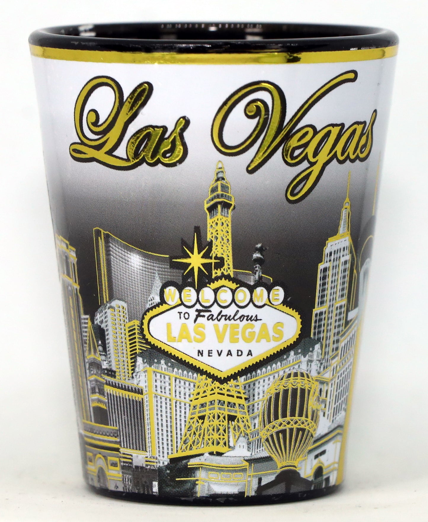 Las Vegas Nevada B & W Gold Ceramic Shot Glass