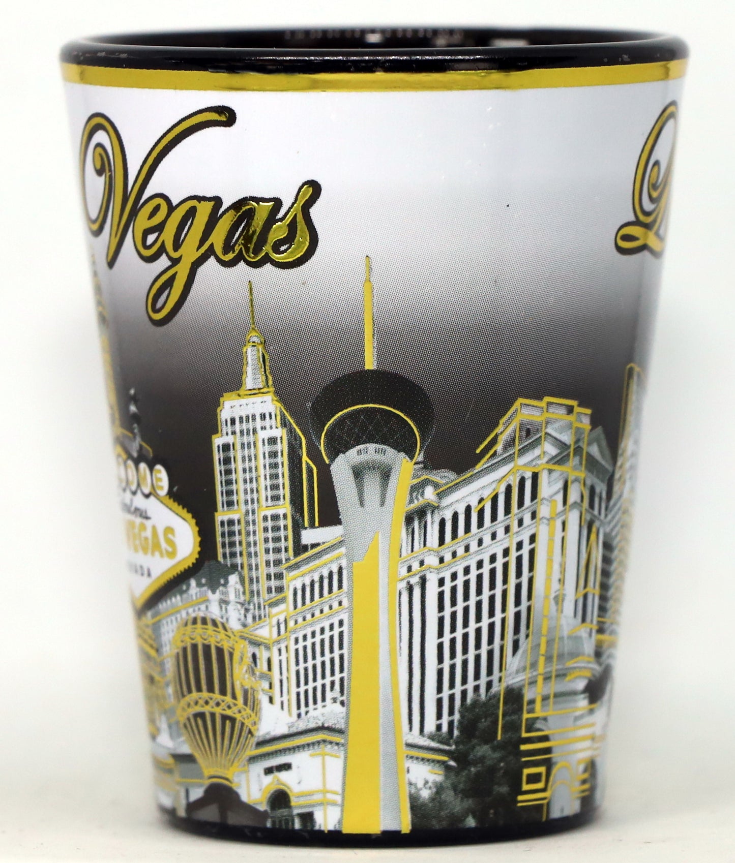 Las Vegas Nevada B & W Gold Ceramic Shot Glass