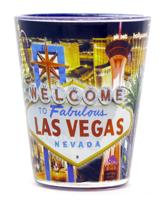 Las Vegas Nevada Black & Blue Collage Shot Glass