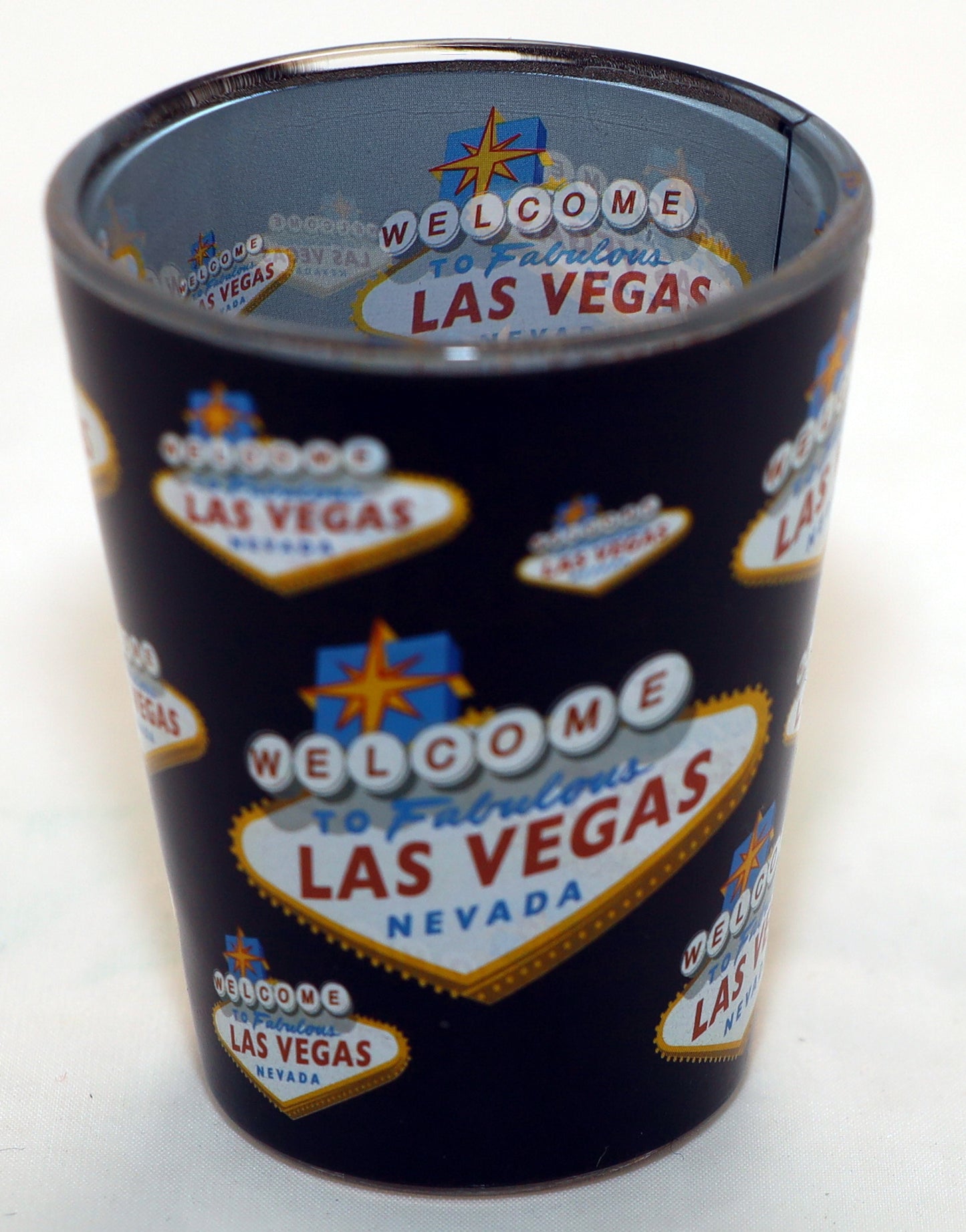 Las Vegas Nevada Black Scattered Welcome Sign Outside Grey Inside Shot Glass