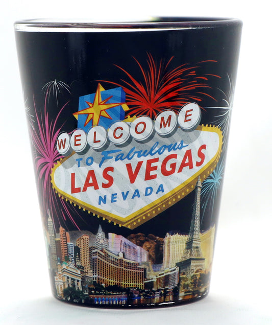 Las Vegas Nevada Black Welcome Sign Outside Pink LV Inside Shot Glass