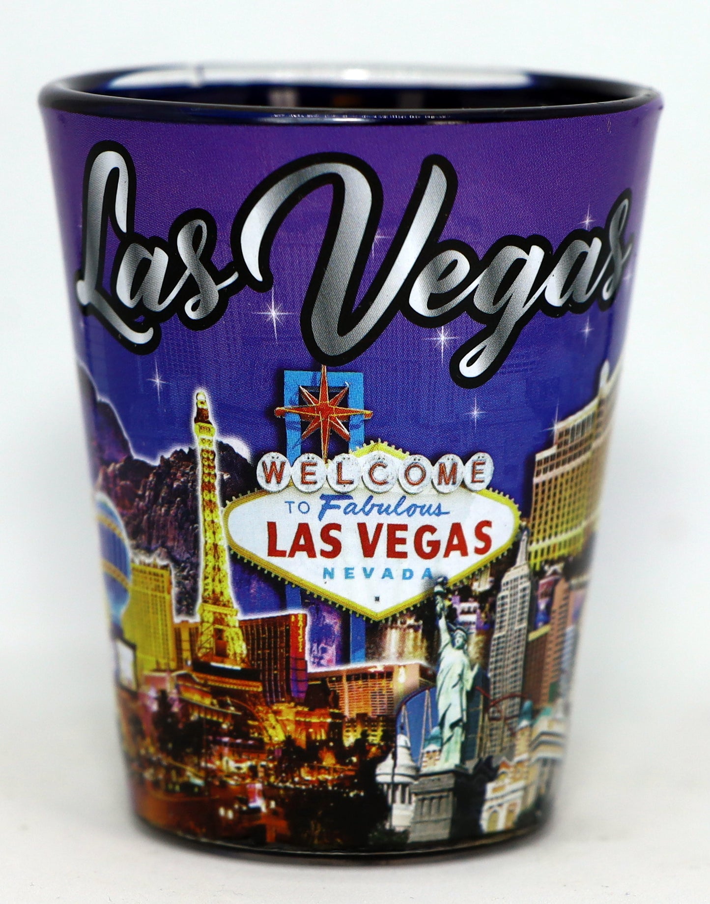 Las Vegas Nevada Blue Silver Skyline Inside Purple Outside Shot Glass