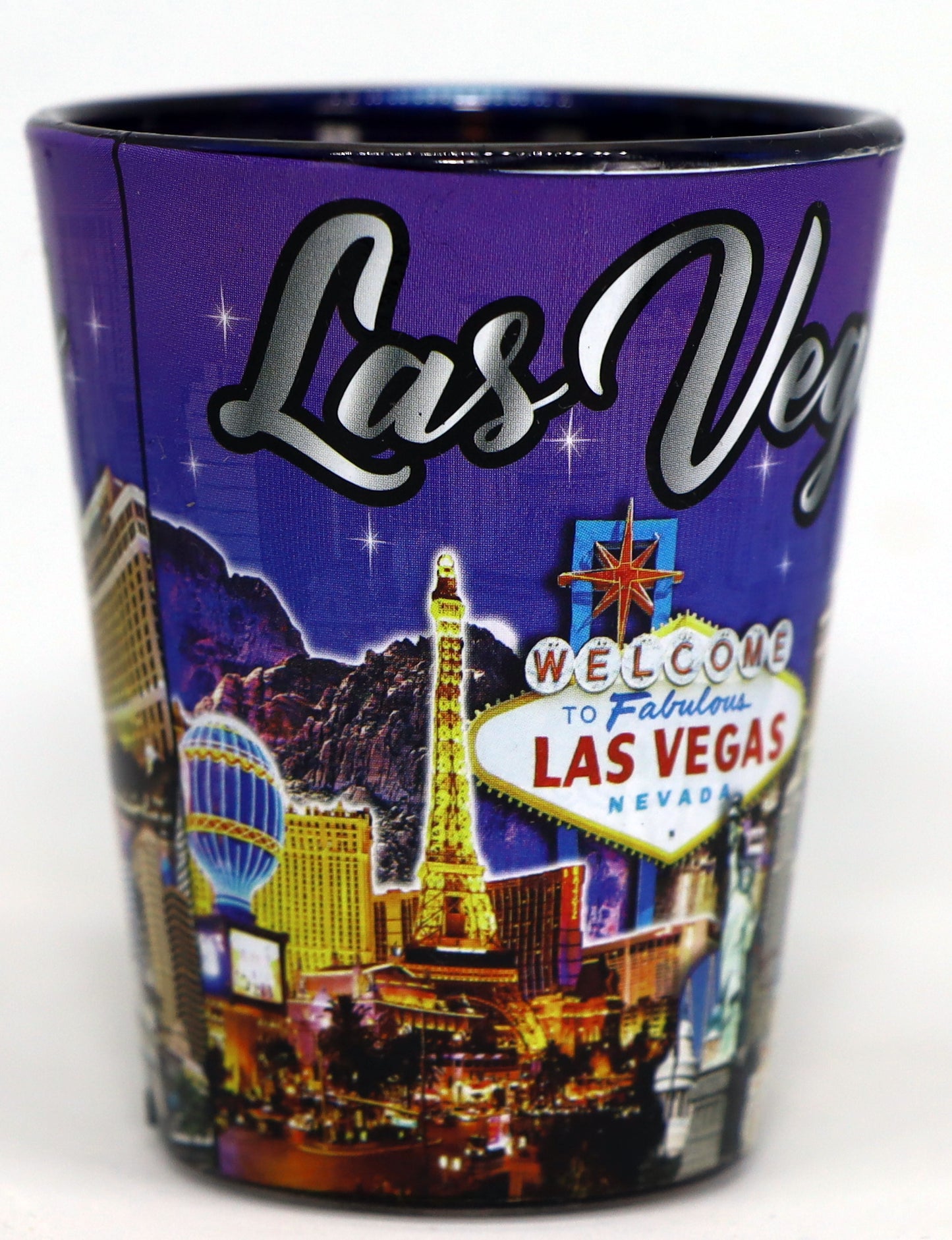 Las Vegas Nevada Blue Silver Skyline Inside Purple Outside Shot Glass