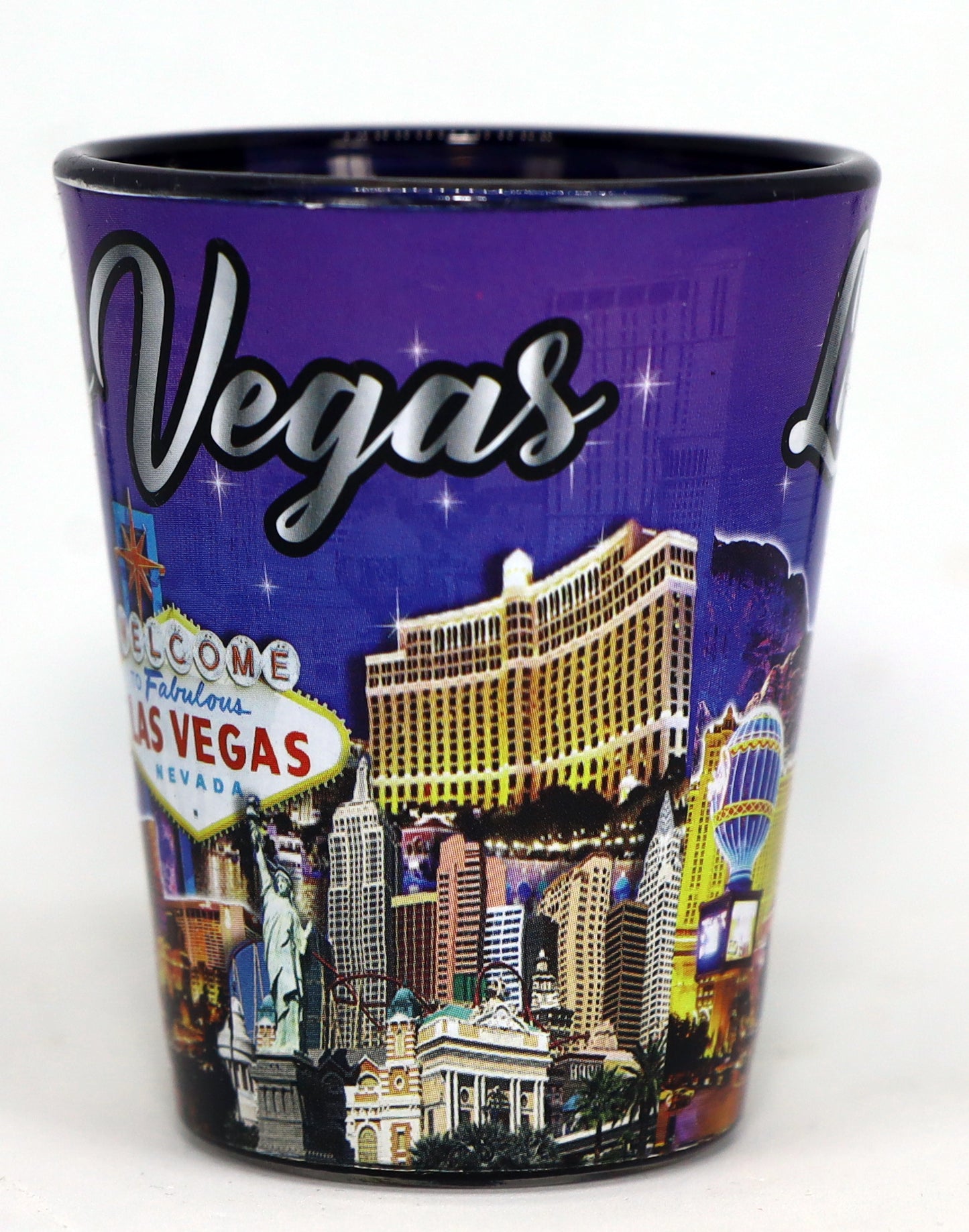 Las Vegas Nevada Blue Silver Skyline Inside Purple Outside Shot Glass