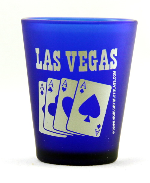 Las Vegas Nevada Cobalt Blue Frosted 4 Aces Shot Glass