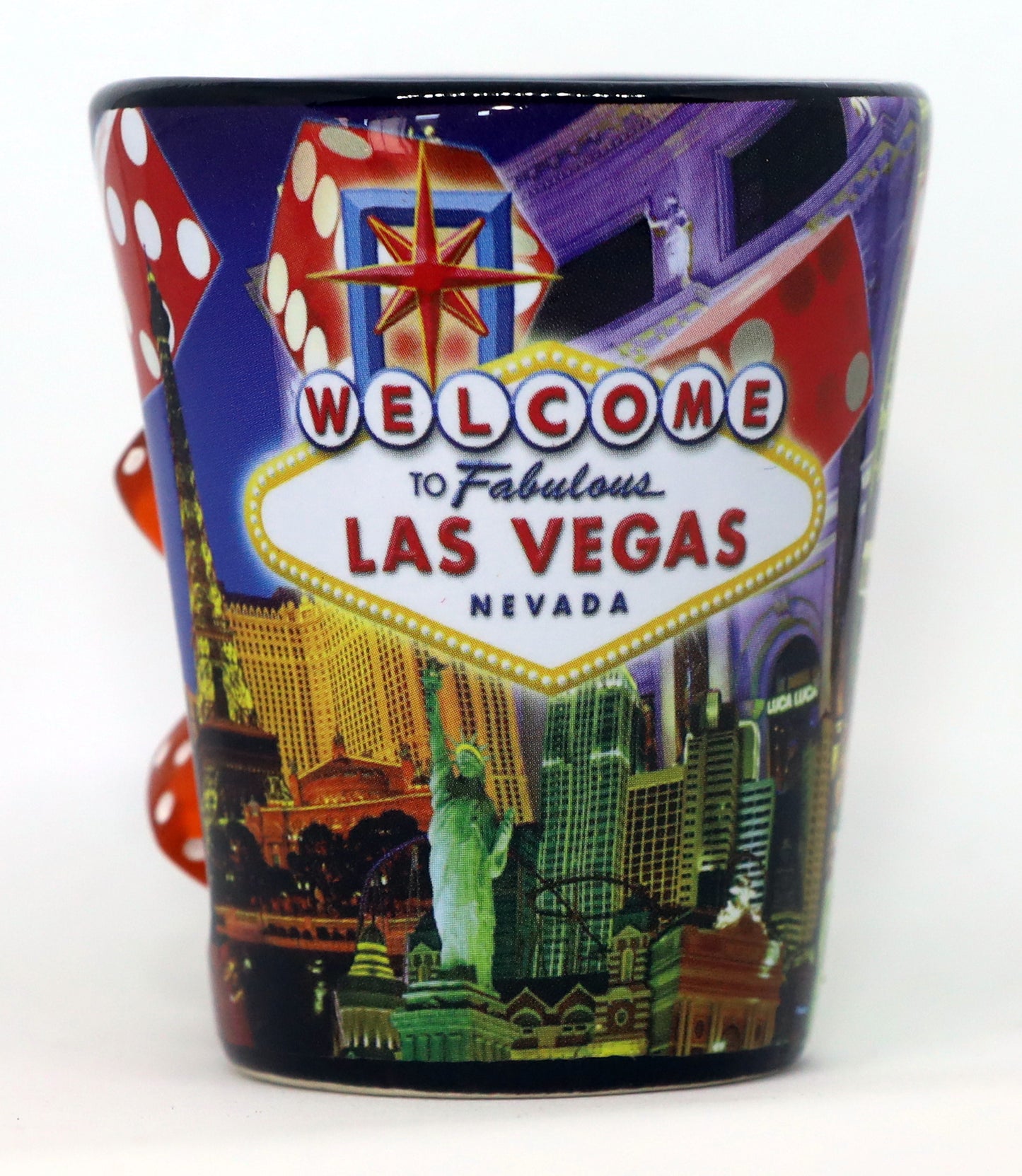 Las Vegas Nevada Dice Collage Black Shot Glass