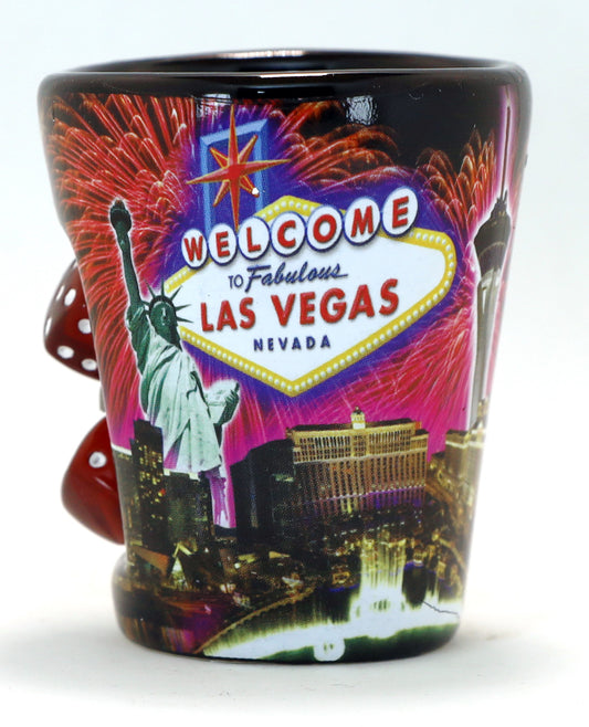 Las Vegas Nevada Fireworks Dice Black Shot Glass