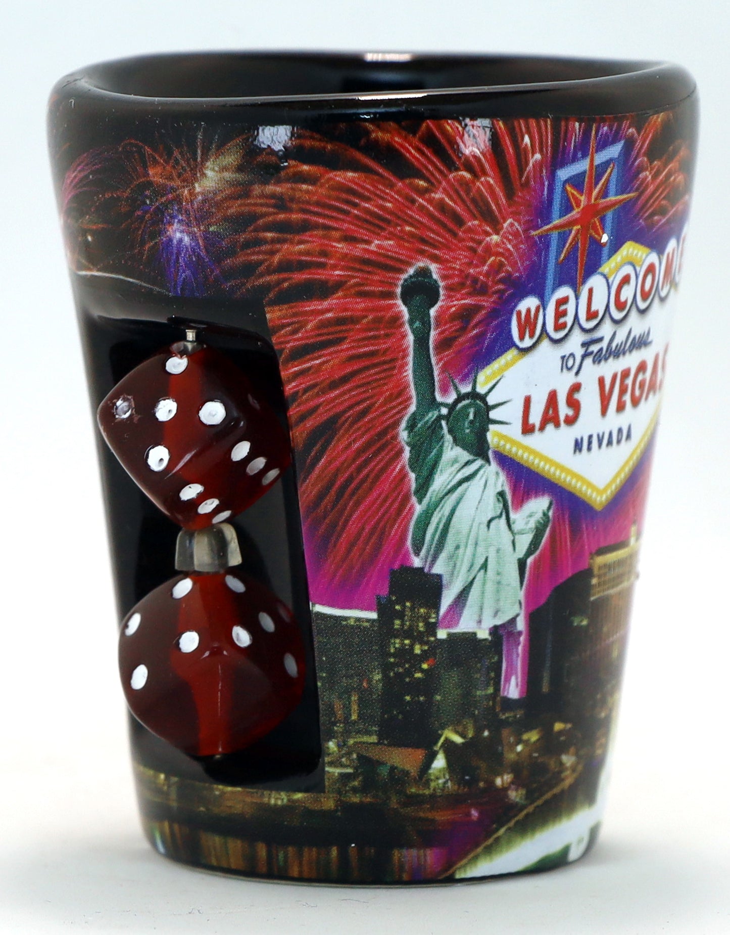 Las Vegas Nevada Fireworks Dice Black Shot Glass