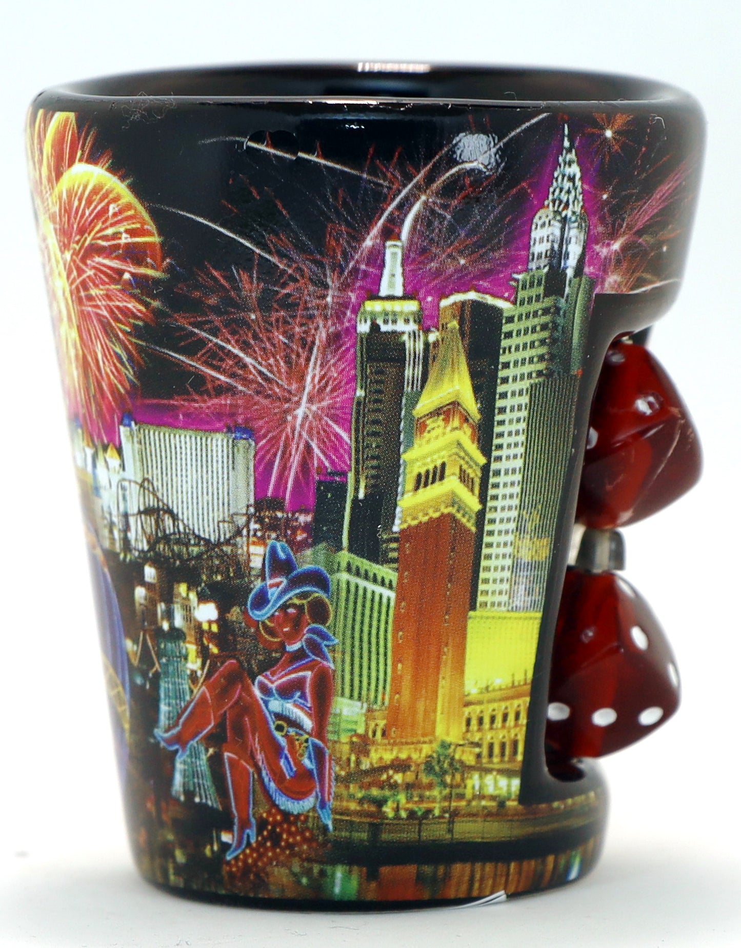 Las Vegas Nevada Fireworks Dice Black Shot Glass