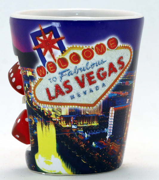 Las Vegas Nevada Glitter Spin Dice Shot Glass