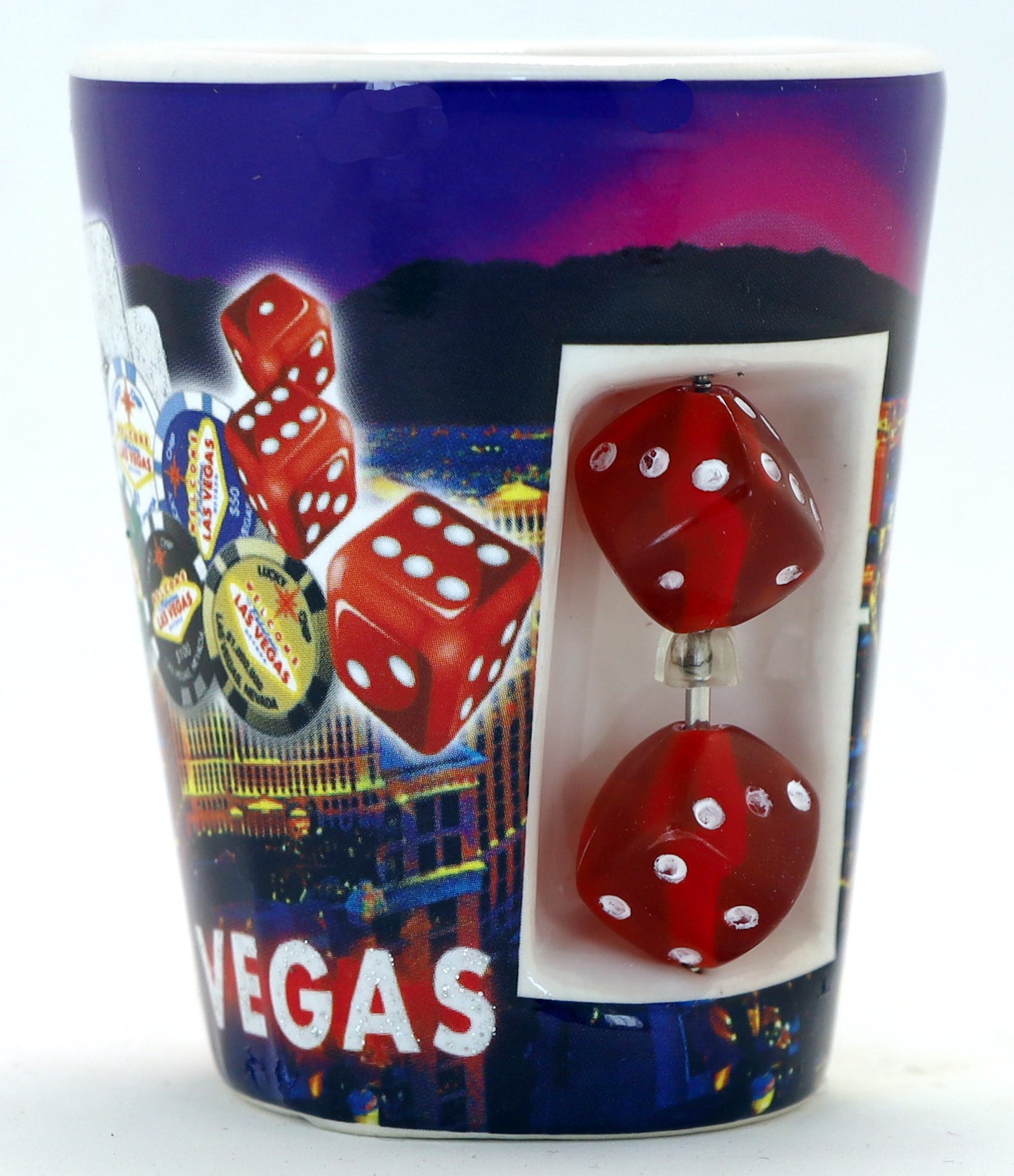 Las Vegas Nevada Glitter Spin Dice Shot Glass