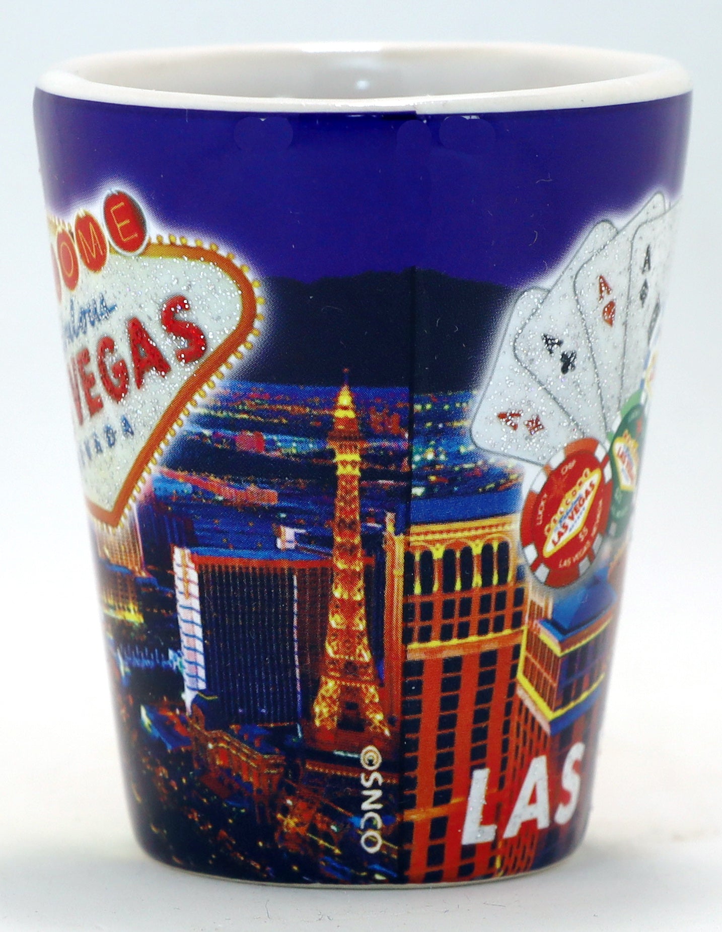 Las Vegas Nevada Glitter Spin Dice Shot Glass