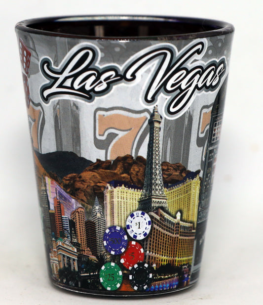 Las Vegas Nevada Grey Collage Outside Black Gambling Inside Shot Glass