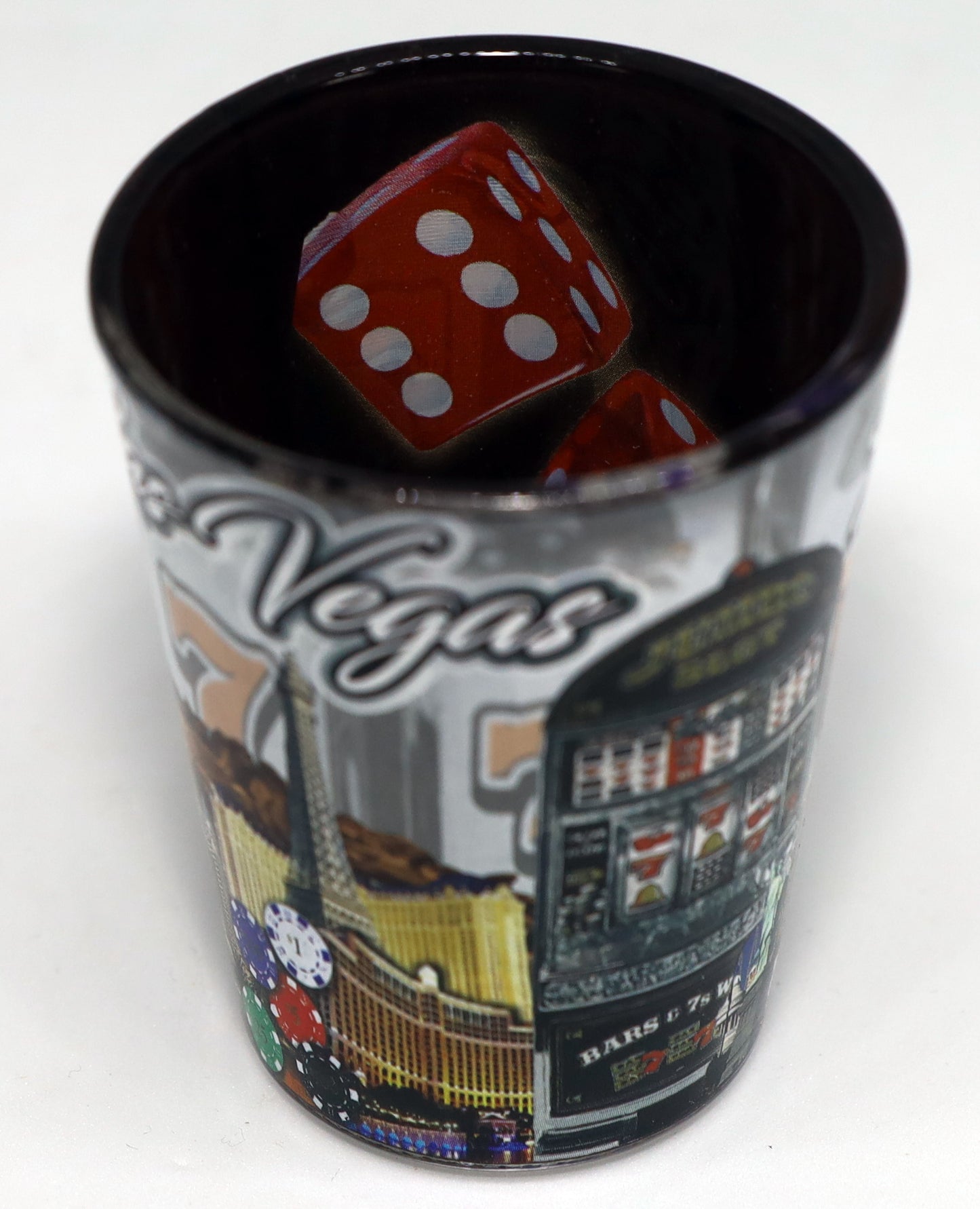 Las Vegas Nevada Grey Collage Outside Black Gambling Inside Shot Glass