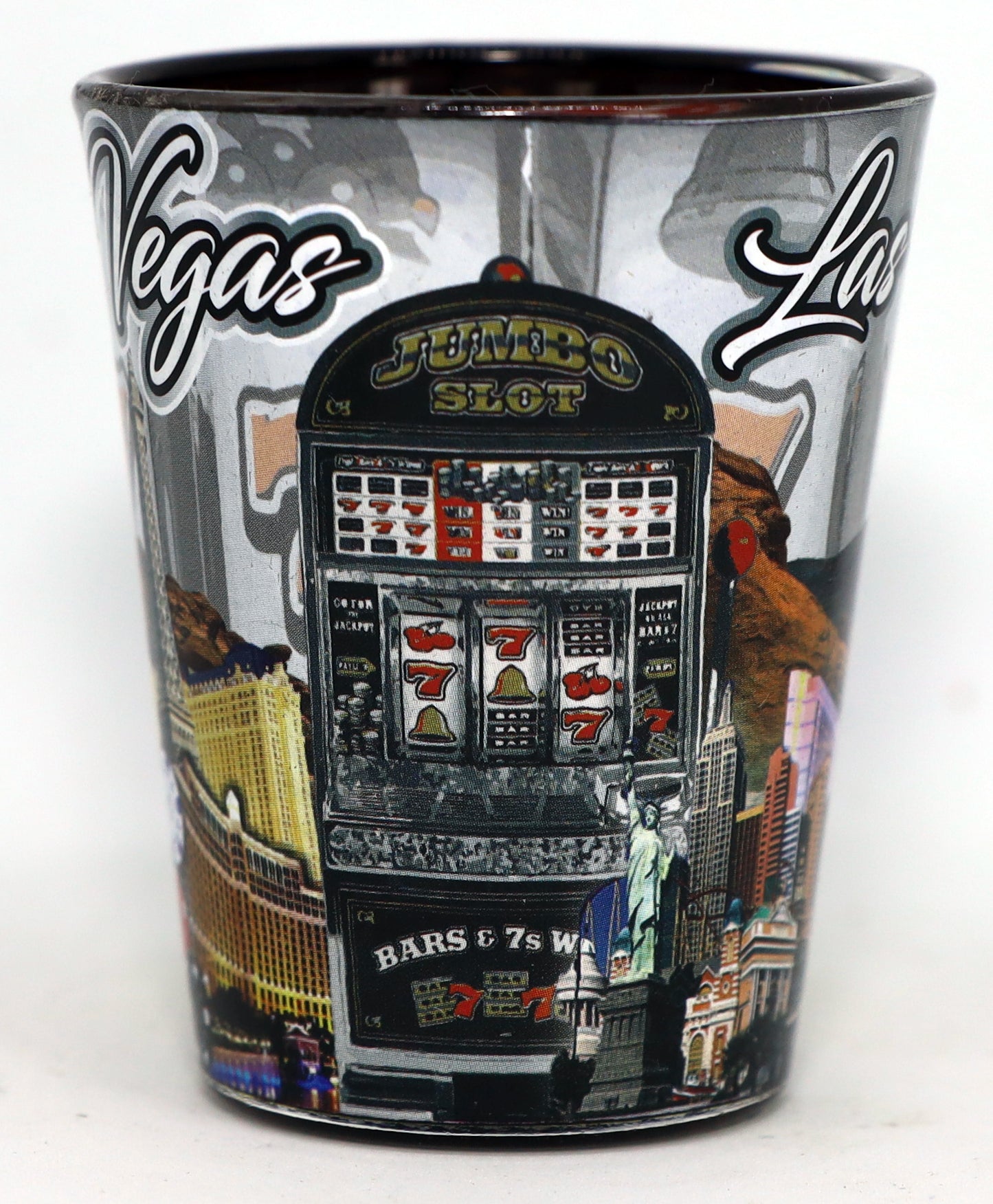 Las Vegas Nevada Grey Collage Outside Black Gambling Inside Shot Glass