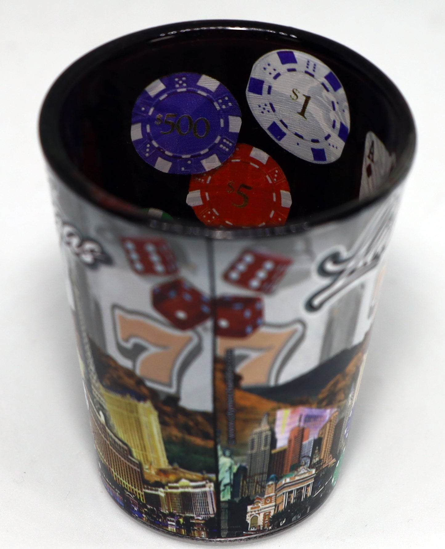 Las Vegas Nevada Grey Collage Outside Black Gambling Inside Shot Glass