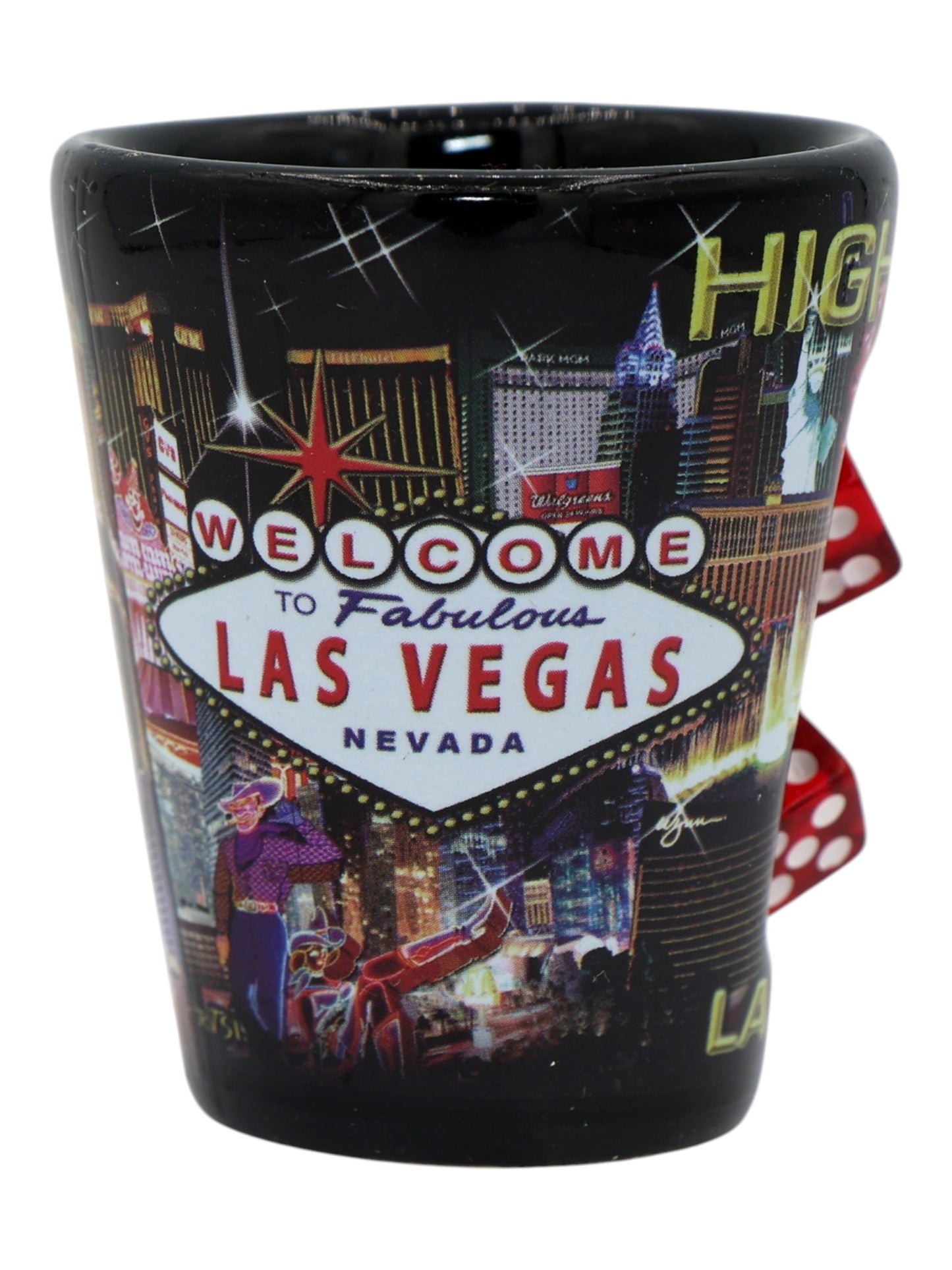 Las Vegas Nevada High Roller Dice Collage Black Shot Glass