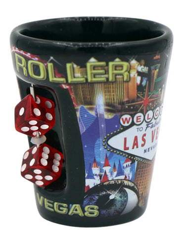 Las Vegas Nevada High Roller Dice Collage Black Shot Glass