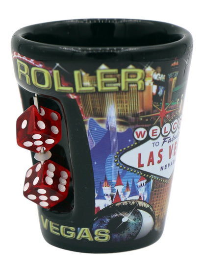 Las Vegas Nevada High Roller Dice Collage Black Shot Glass