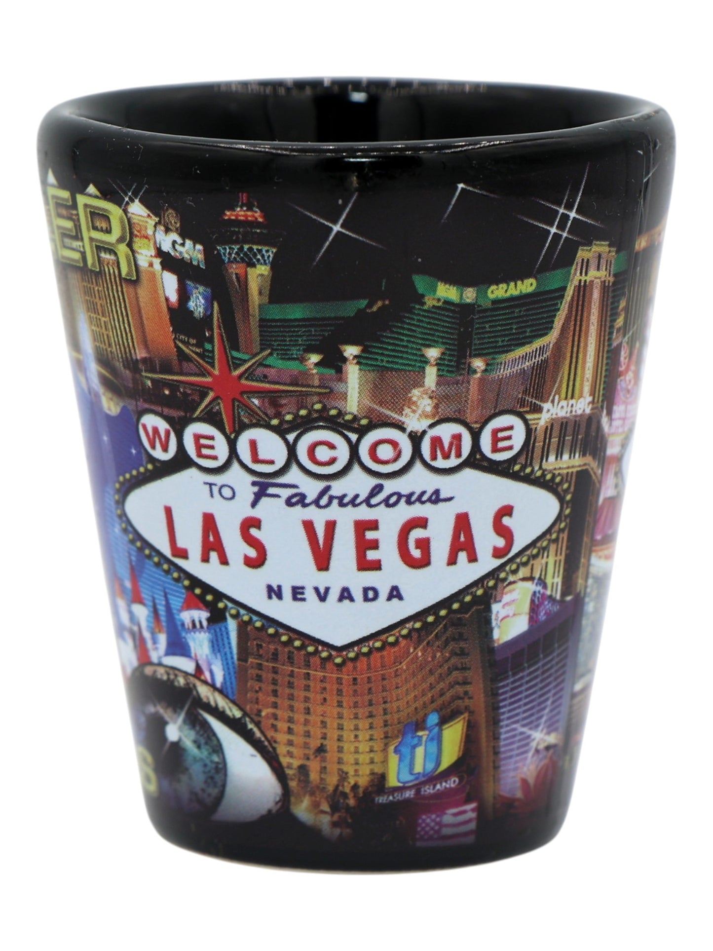 Las Vegas Nevada High Roller Dice Collage Black Shot Glass