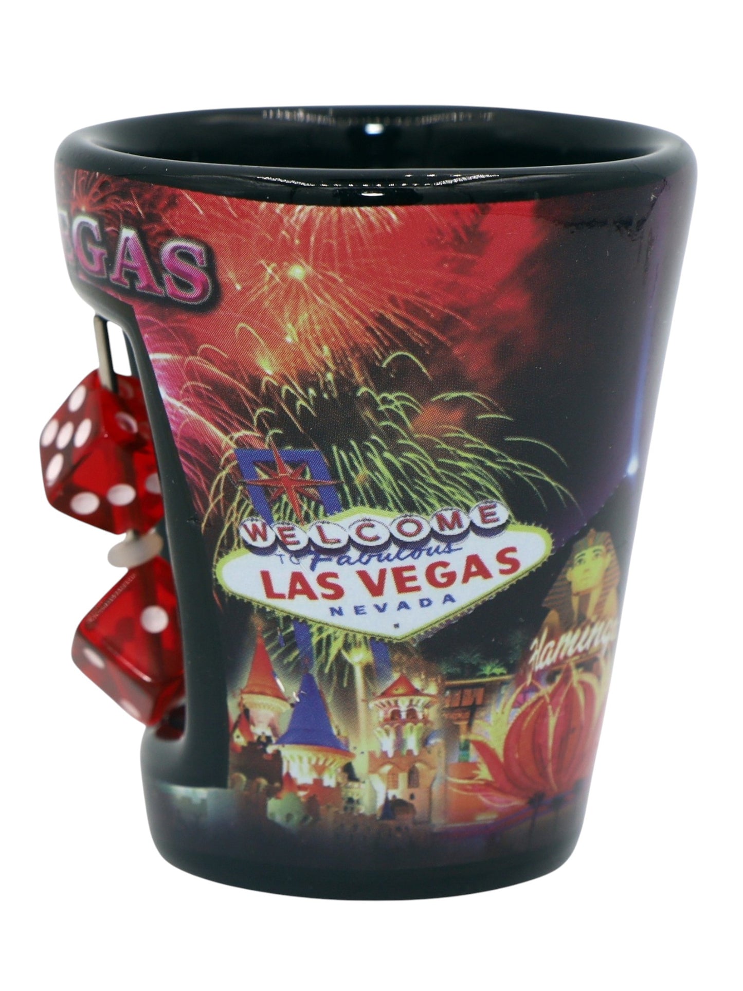 Las Vegas Nevada Neon Fireworks Dice Spindice Shot Glass