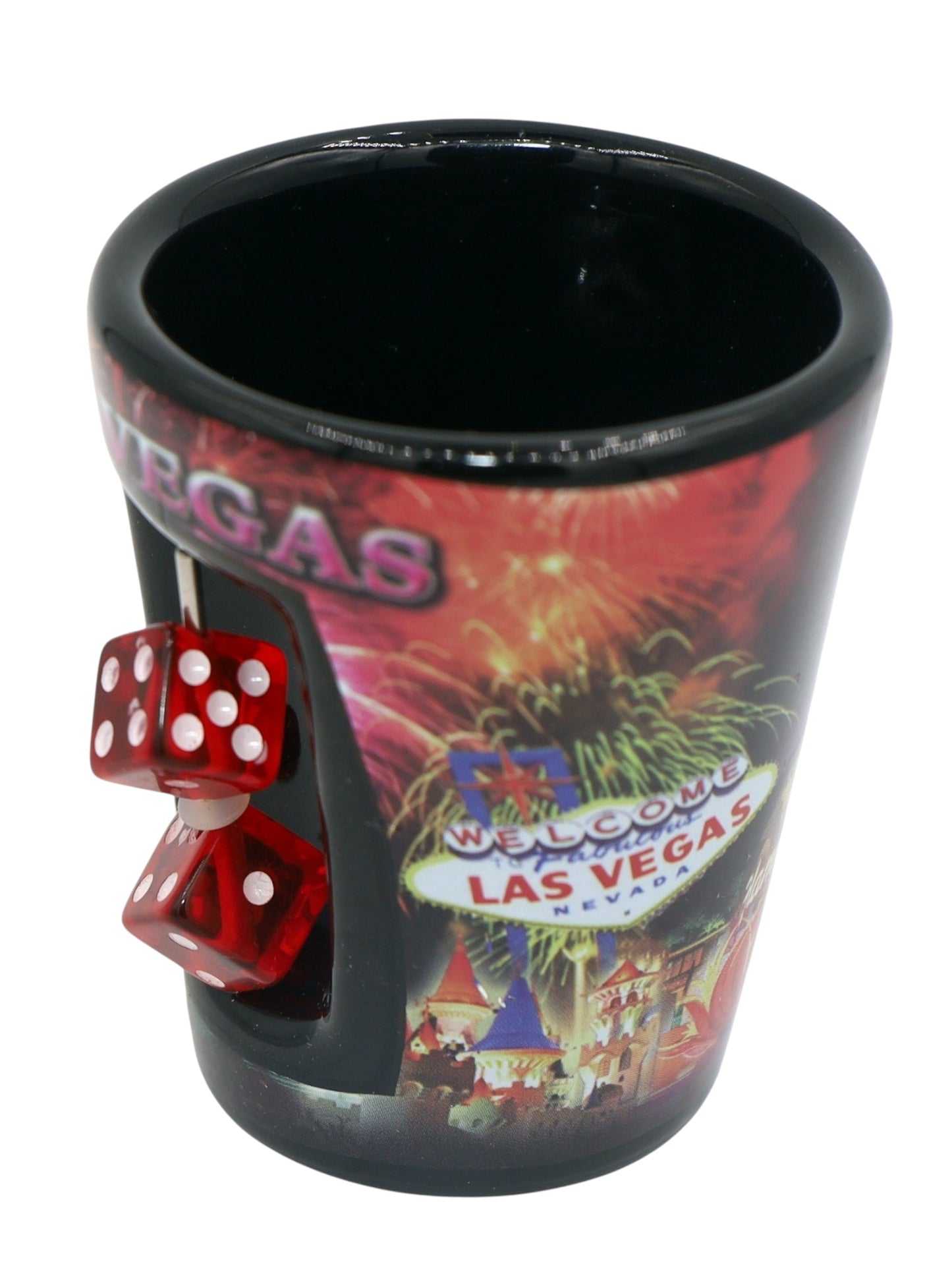 Las Vegas Nevada Neon Fireworks Dice Spindice Shot Glass