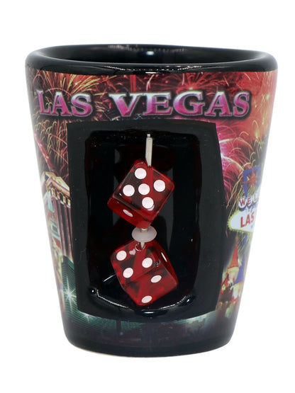 Las Vegas Nevada Neon Fireworks Dice Spindice Shot Glass