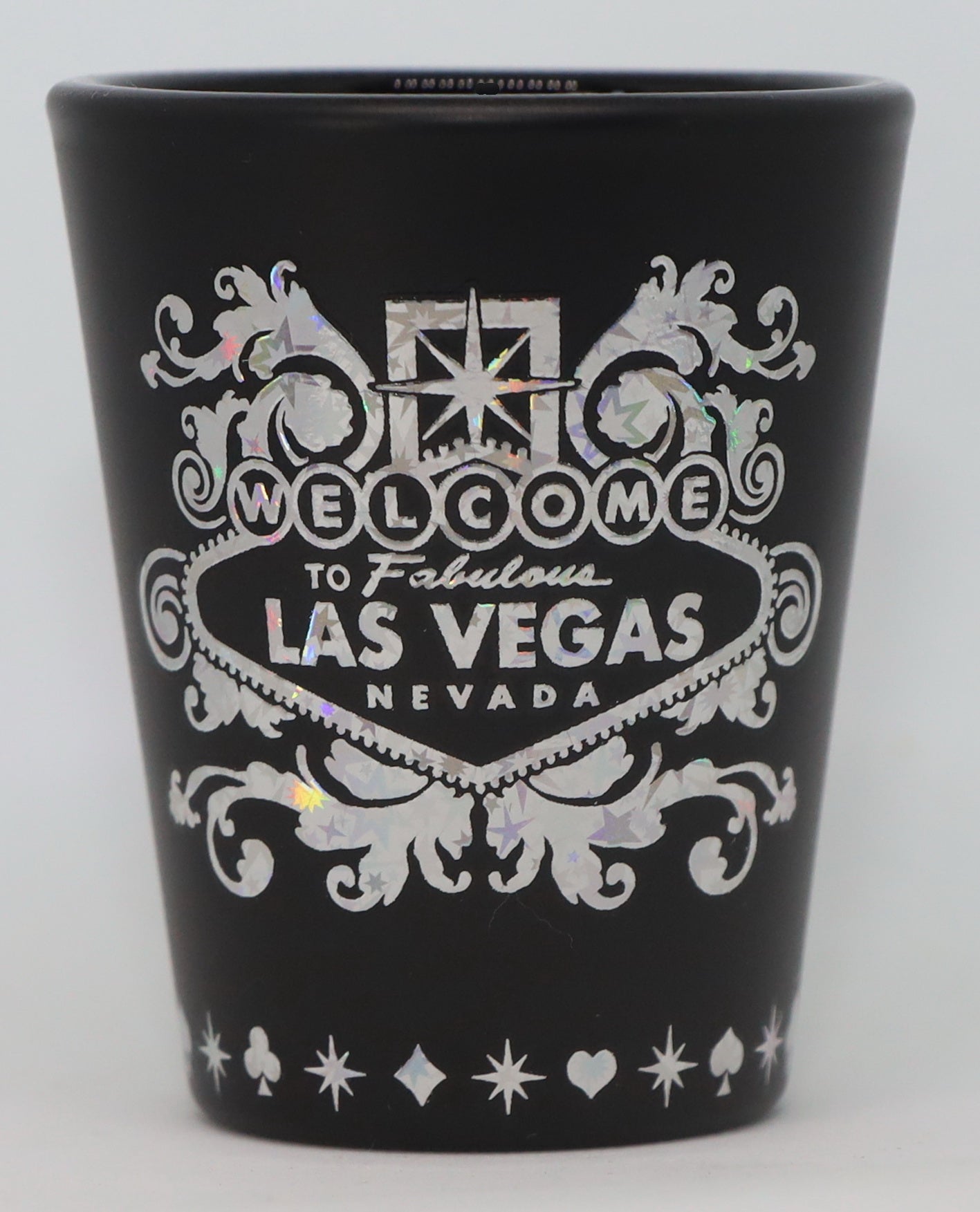 Las Vegas Nevada Sign Silver Foil Black Shot Glass