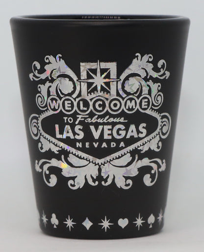 Las Vegas Nevada Sign Silver Foil Black Shot Glass