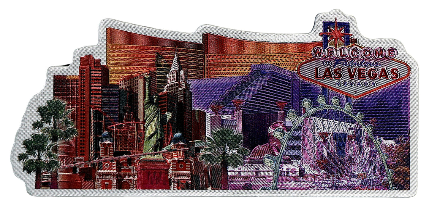 Las Vegas Nevada Skyline Welcome Sign Metallic Magnet 3.5" x 1.5" x 0.125"