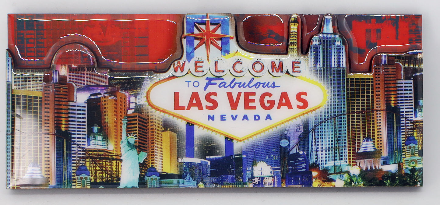 Las Vegas Nevada Wooden Red Skyline Welcome Sign Magnet 4.75" x 2"