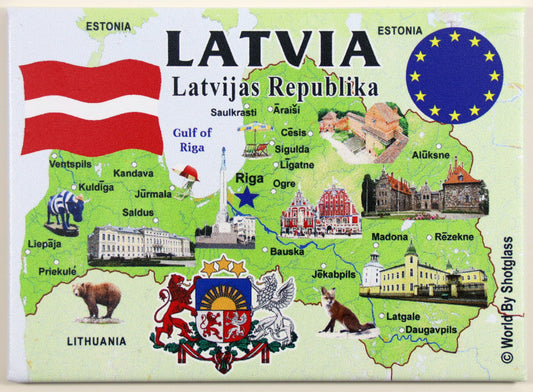 Latvia EU Series Souvenir Fridge Magnet 2.5 inches X 3.5 inches