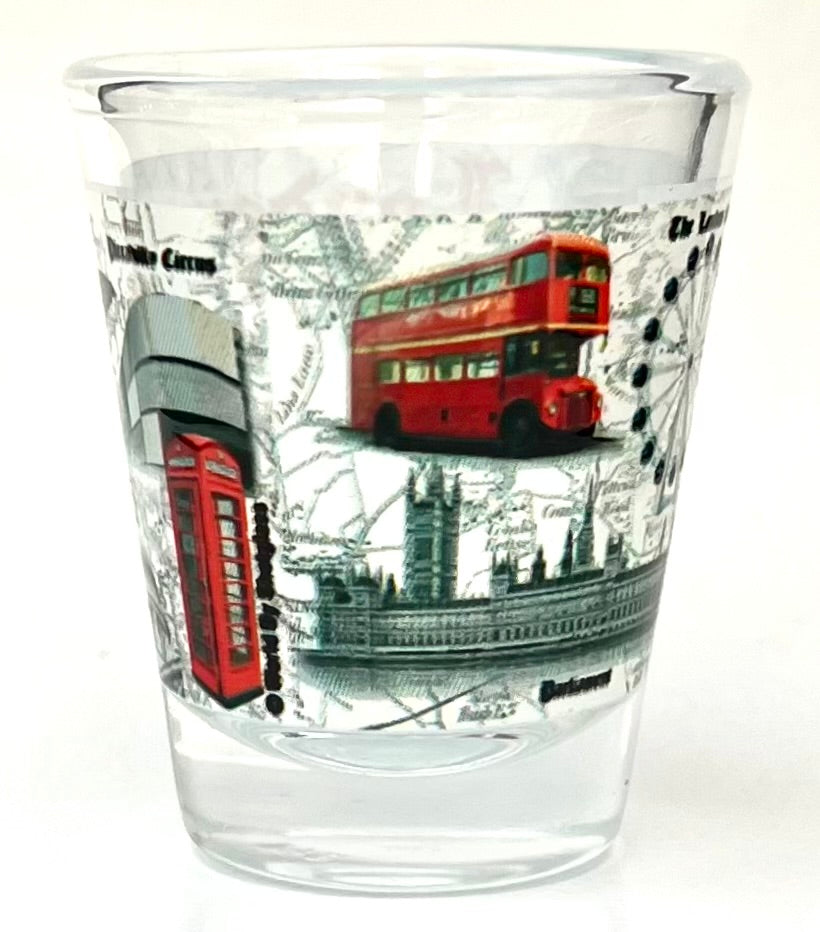 London England Landmarks and Icons Stamp Design Shot Glass