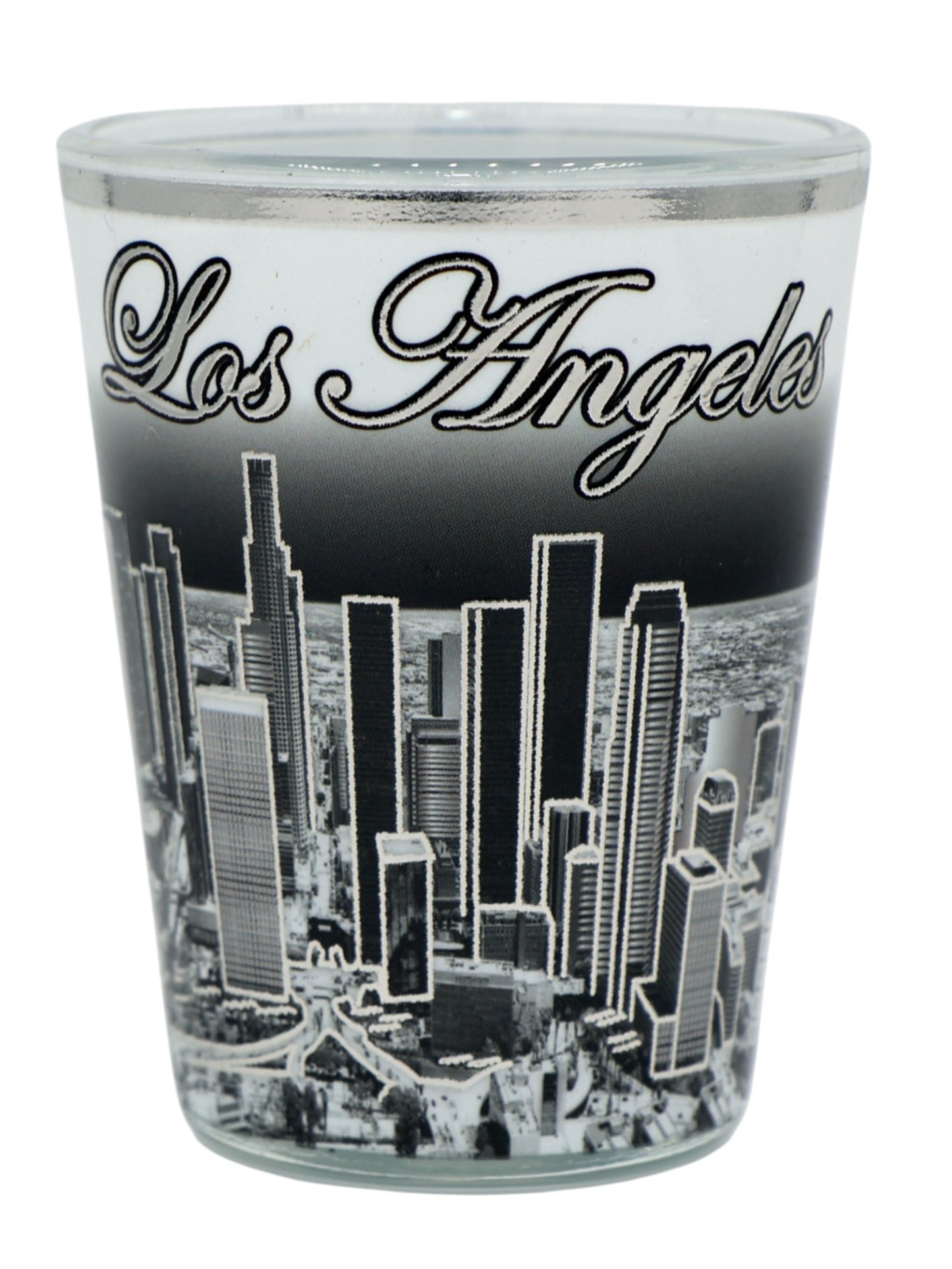Los Angeles California Silver Skyline B & W Ceramic Shot Glass