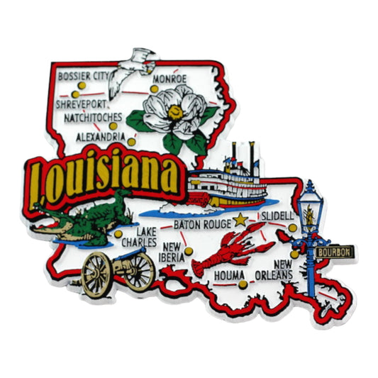Louisiana State Map and Landmarks Collage Fridge Collectible Souvenir Magnet