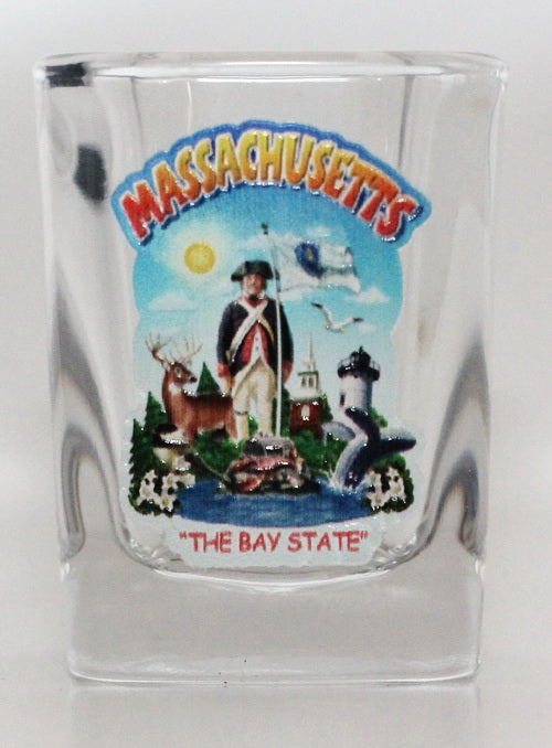 Massachusetts State Montage Square Shot Glass