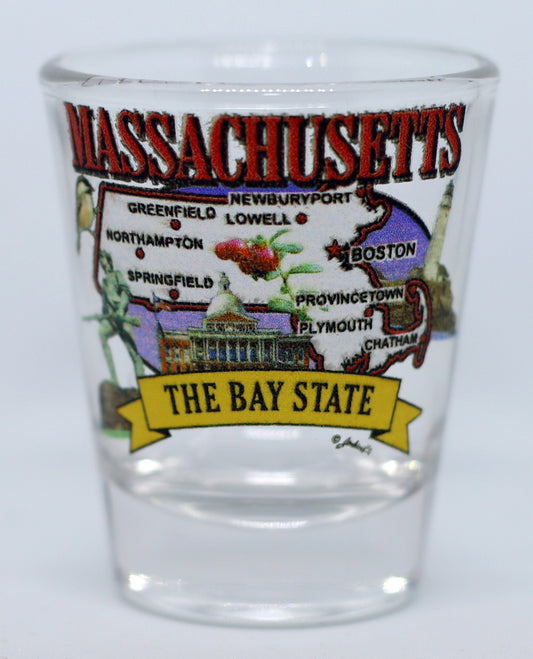 Massachusetts State Elements Map Shot Glass