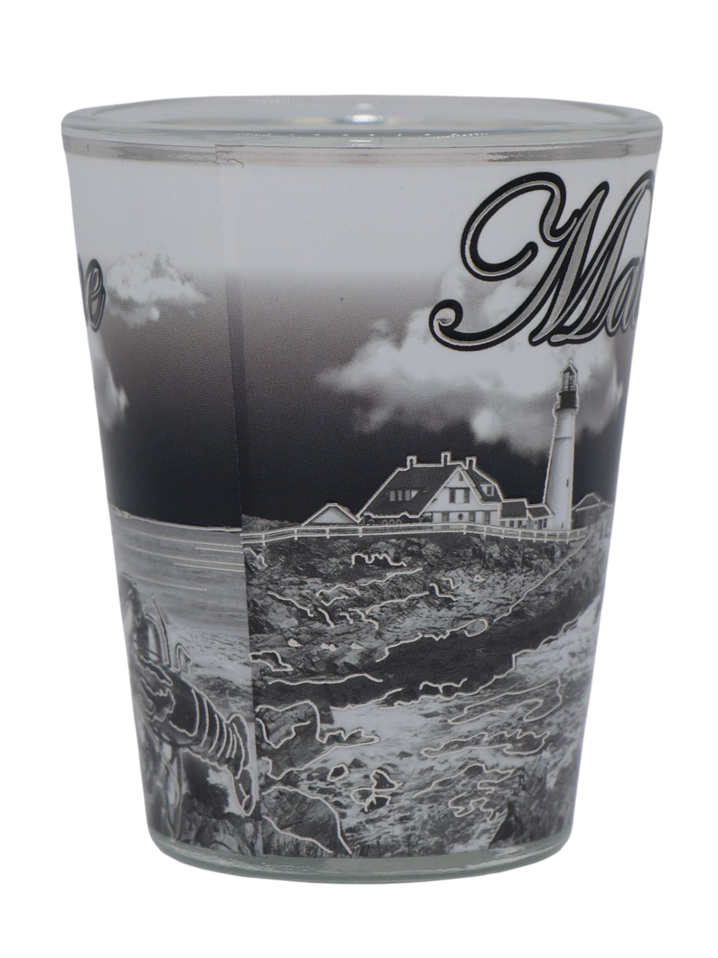 Maine B & W With Silver Skyline Shot Glass