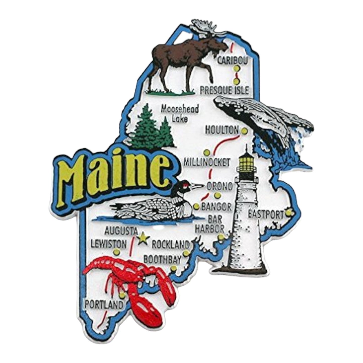 Maine State Map and Landmarks Collage Fridge Collectible Souvenir Magnet